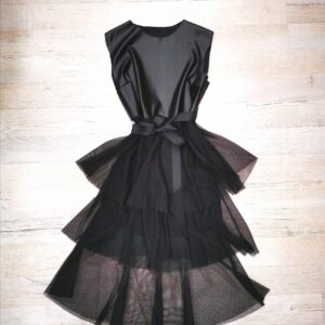 VESTITO DONNA IN ECO PELLE E BALZE IN TULLE - immagine 1