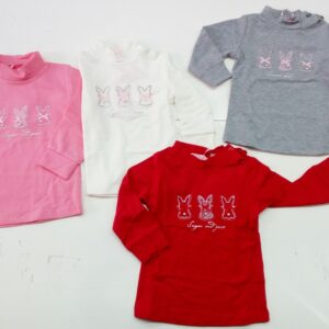 LUPETTO BIMBA CON CONIGLIETTI IN STRASS E FIOCCHETTI CON PERLE BIANCHE