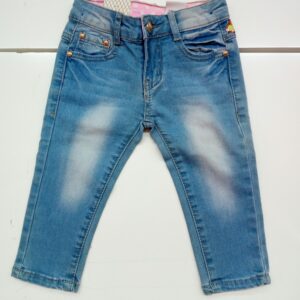 PANTALONE DI JEANS CHIARO CON SCRITTA DIETRO VERDE RICAMATA