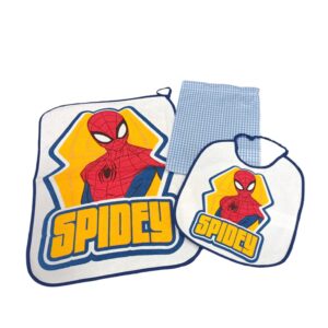 SET ASILO spiderman TOVAGLIETTA+BAVETTA+SACCETTO