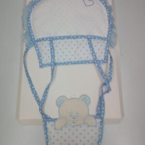 FIOCCO NASCITA CIELO MONGOLFIERA RICAMATA CON TELA AIDA E ORSACCHIOTTO  MADE IN ITALY 100% COTONE  BY DOLCI SOGNI