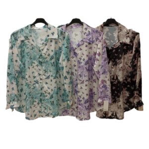 camicia in raso fantasia donna curvy