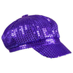 Berretto Disco Paillettes Viola Accessorio Di Carnevale