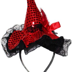 Cappellino Strega Di Paillettes Rosso Accessorio Di Carnevale