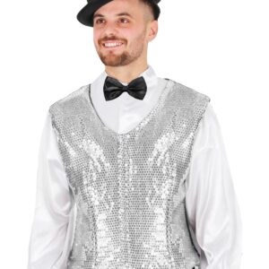 Gilet Paillettes Argento Accessorio Di Carnevale - immagine 1