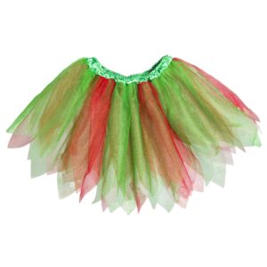 Gonna Di Tulle Bicolore Bambina Lunghezza 35cm Rosso/verde Accessorio Di Carnevale