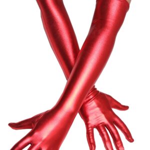 Guanti Spandex Laccato Laminato Rosso Accessorio Di Carnevale - immagine 1