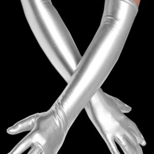 Guanti Spandex Laccato Laminato Argento Accessorio Di Carnevale - immagine 1