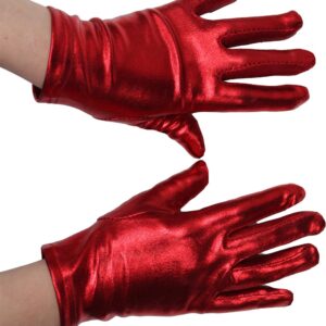 Guanti Spandex Laccato Laminato Bambina/o Rossi Accessorio Di Carnevale - immagine 1