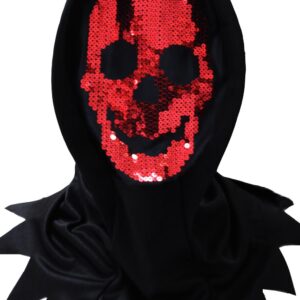 Cappuccio Horror Con Maschera Paillettes Rosso Accessorio Di Carnevale