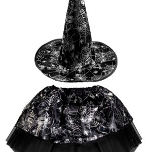 Set Gonna E Cappello Halloween Strega Argento Bambina Accessorio Di Carnevale