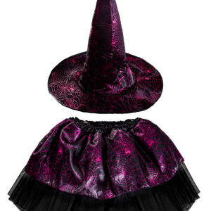 Set Gonna E Cappello Halloween Strega Fucsia Bambina Accessorio Di Carnevale