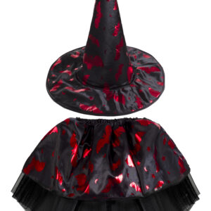 Set Gonna E Cappello Halloween Strega Rossa Bambina Accessorio Di Carnevale