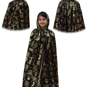 Mantello Cappuccio Laminato Ragnatela Oro Accessorio Di Carnevale
