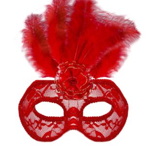 Maschera Merletto Con Fiore Rosso Accessorio Di Carnevale - immagine 1