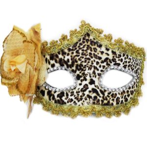 Maschera Leopardata Con Fiore Accessorio Di Carnevale - immagine 1
