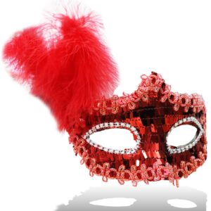 Maschera Paillettes Lusso Rossa  Accessorio Di Carnevale