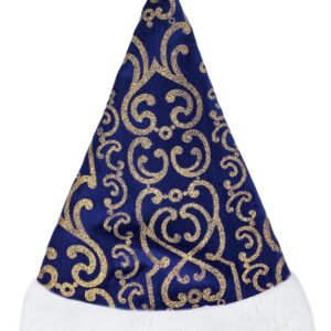 Cappello Babbo Natale Velluto Stampato Blu Accessorio Di Carnevale