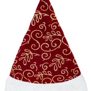 Cappello Babbo Natale Velluto Stampato Bordeaux Accessorio Di Carnevale