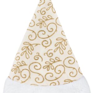 Cappello Babbo Natale Velluto Stampato Panna Accessorio Di Carnevale - immagine 1