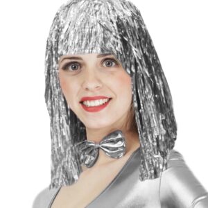 Parrucca Lurex Argento Accessorio Di Carnevale