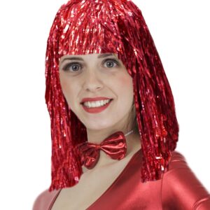 Parrucca Lurex Rossa Accessorio Di Carnevale
