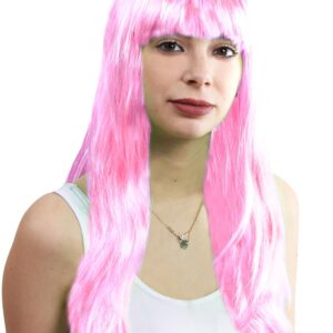 Parrucca Valentina Lunga Rosa Accessorio Di Carnevale - immagine 1