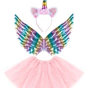 Set Unicorno Rosa 3pz.(cerchietto,ali E Gonna) Accessorio Di Carnevale