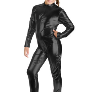 Tuta Elasticizzata Metallizzata Nera Bambina Accessorio Di Carnevale