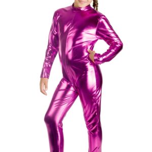 Tuta Elasticizzata Metallizzata Fucsia Bambina Accessorio Di Carnevale - immagine 1
