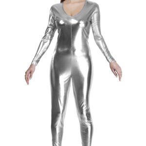 Tuta In Spandex Laminato Argento Accessorio Di Carnevale - immagine 1