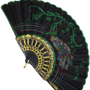 Ventaglio Ricamato Nero-verde Accessorio Di Carnevale