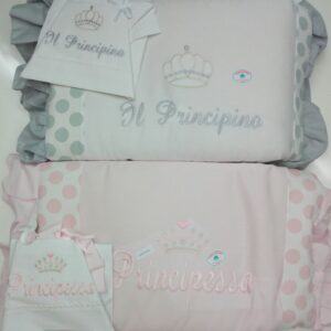 COORDINATO LENZUOLINO+PIUMONE SFODERABILE RICAMATO CULLA/CARROZZINA4 PZ