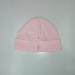 CAPPELLINO BIMBA CON APPLICAZIONE STRASS ROSA 100% COTONE  MADE IN ITALY