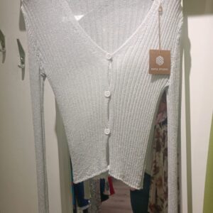 Cardigan Donna in fIlo laminato ARGENTO