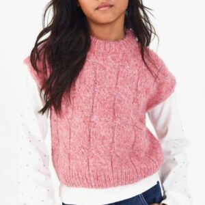 Gilet rosa lavorato a maglia intrecciato per ragazza della collezione Central Park