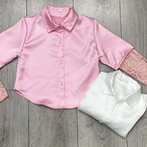 CAMICIA BIMBA  IN RASO CON MANICHE IN PIZZO